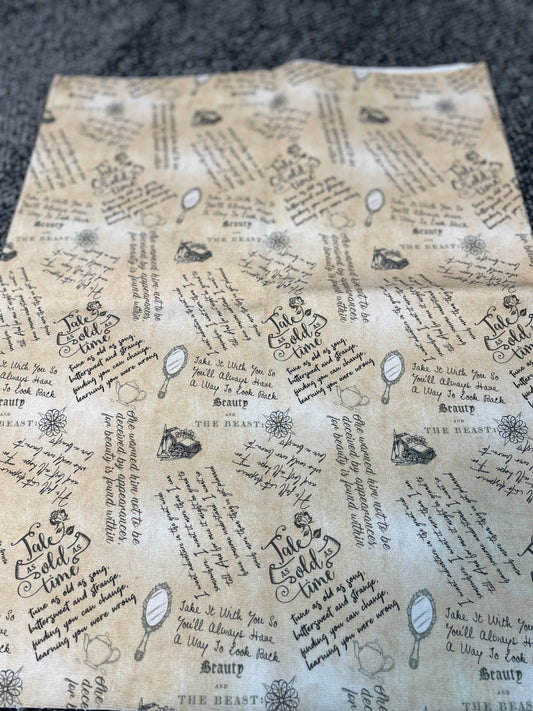 Quotes from Beauty and The Beast Printed Fabric