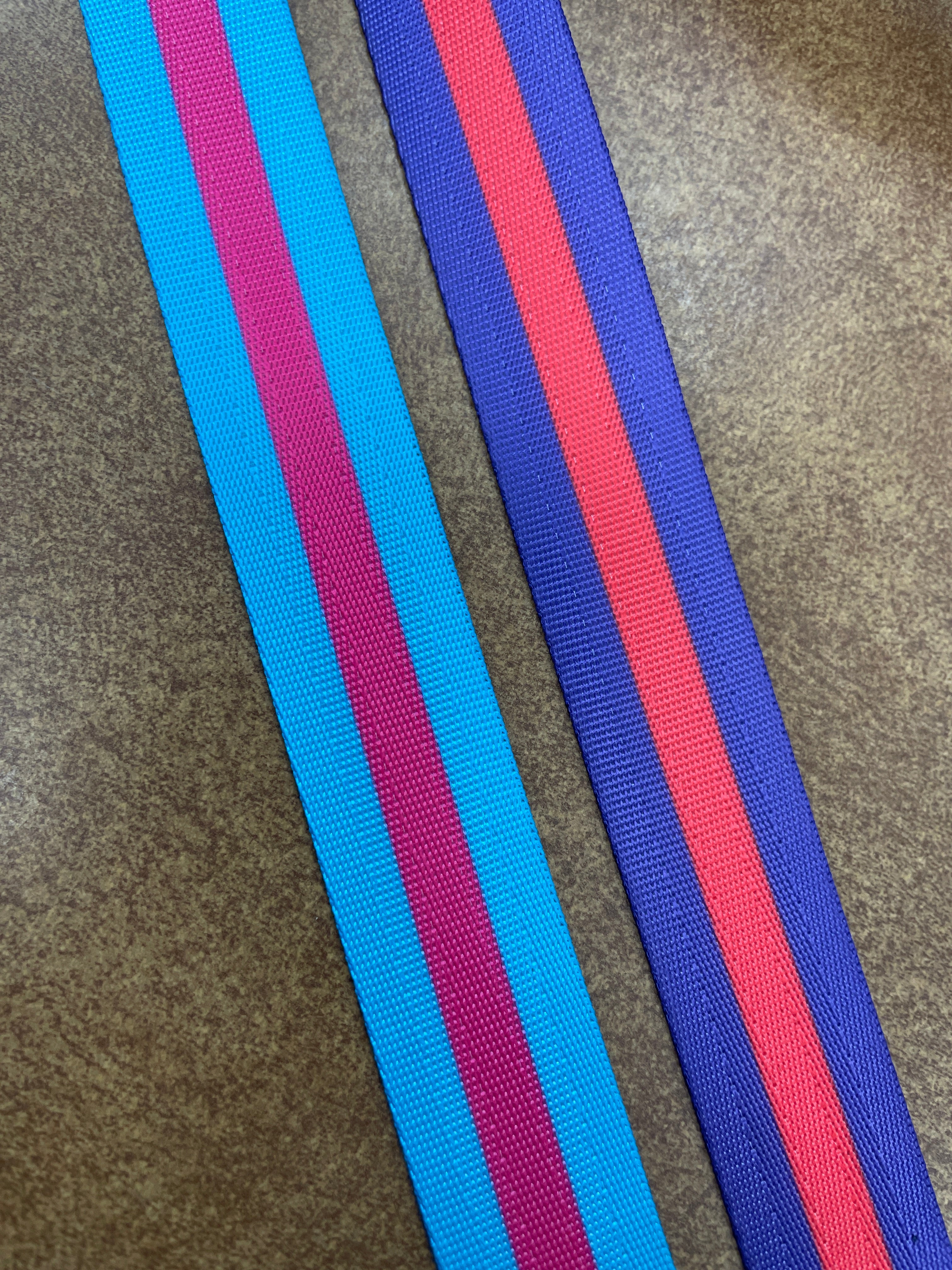 Blue webbing with pink strip 1”