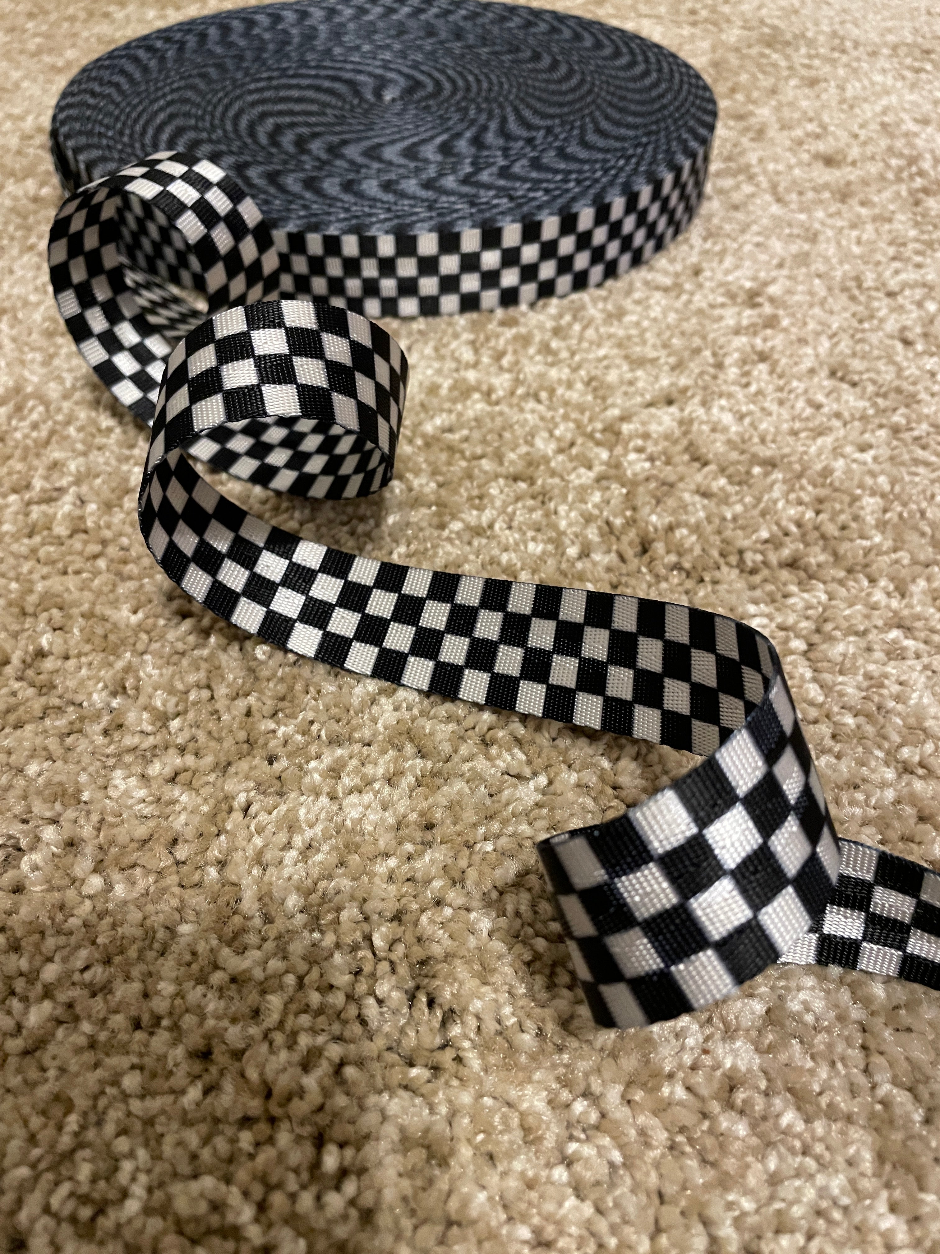 Checkered webbing black & white Seatbelt Webbing 1"