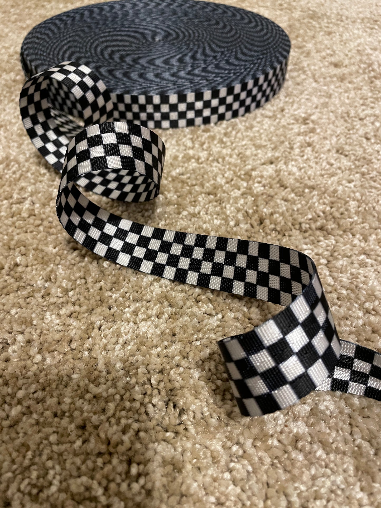 Checkered webbing black & white Seatbelt Webbing 1"