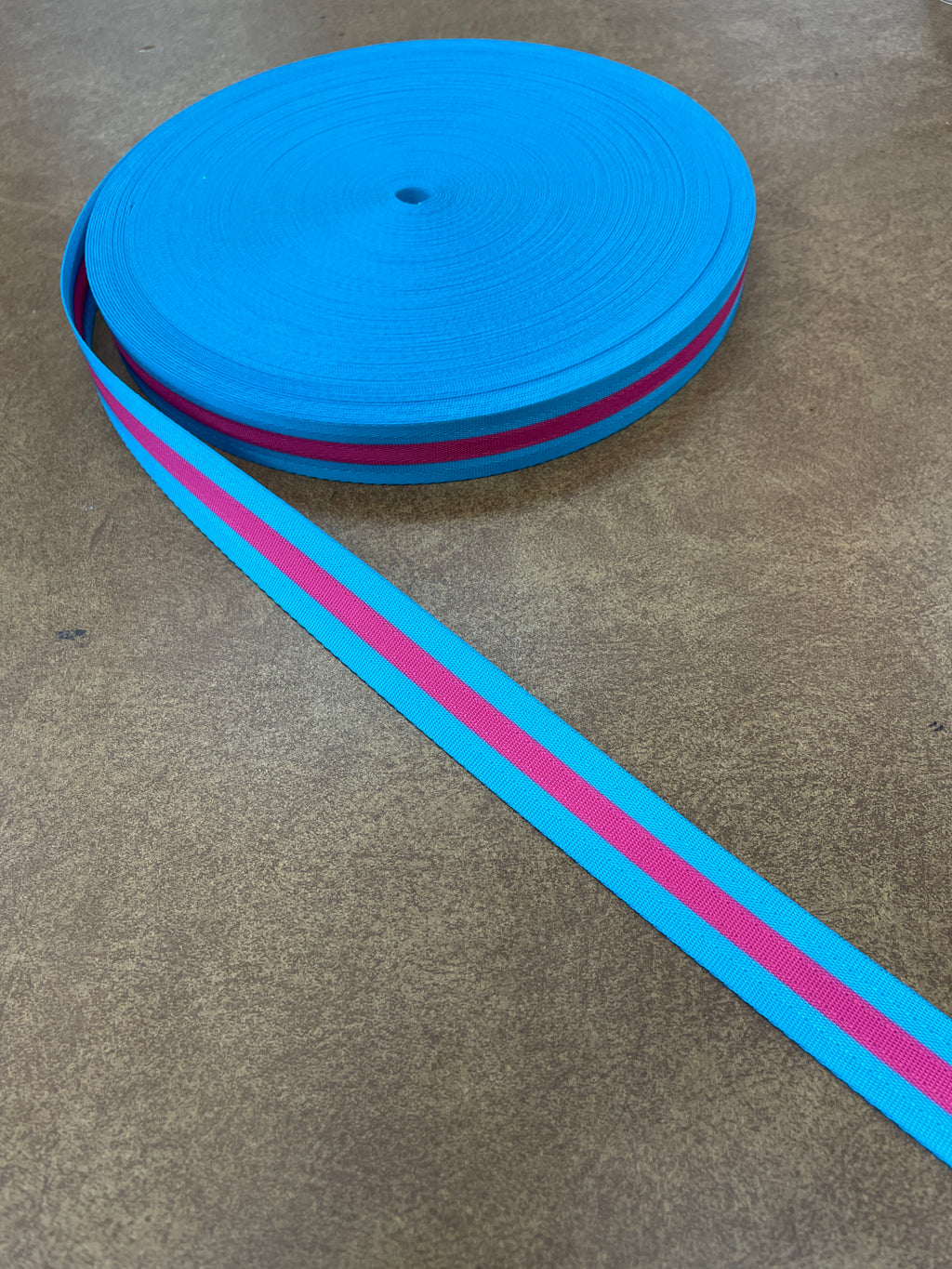 Blue webbing with pink strip 1”