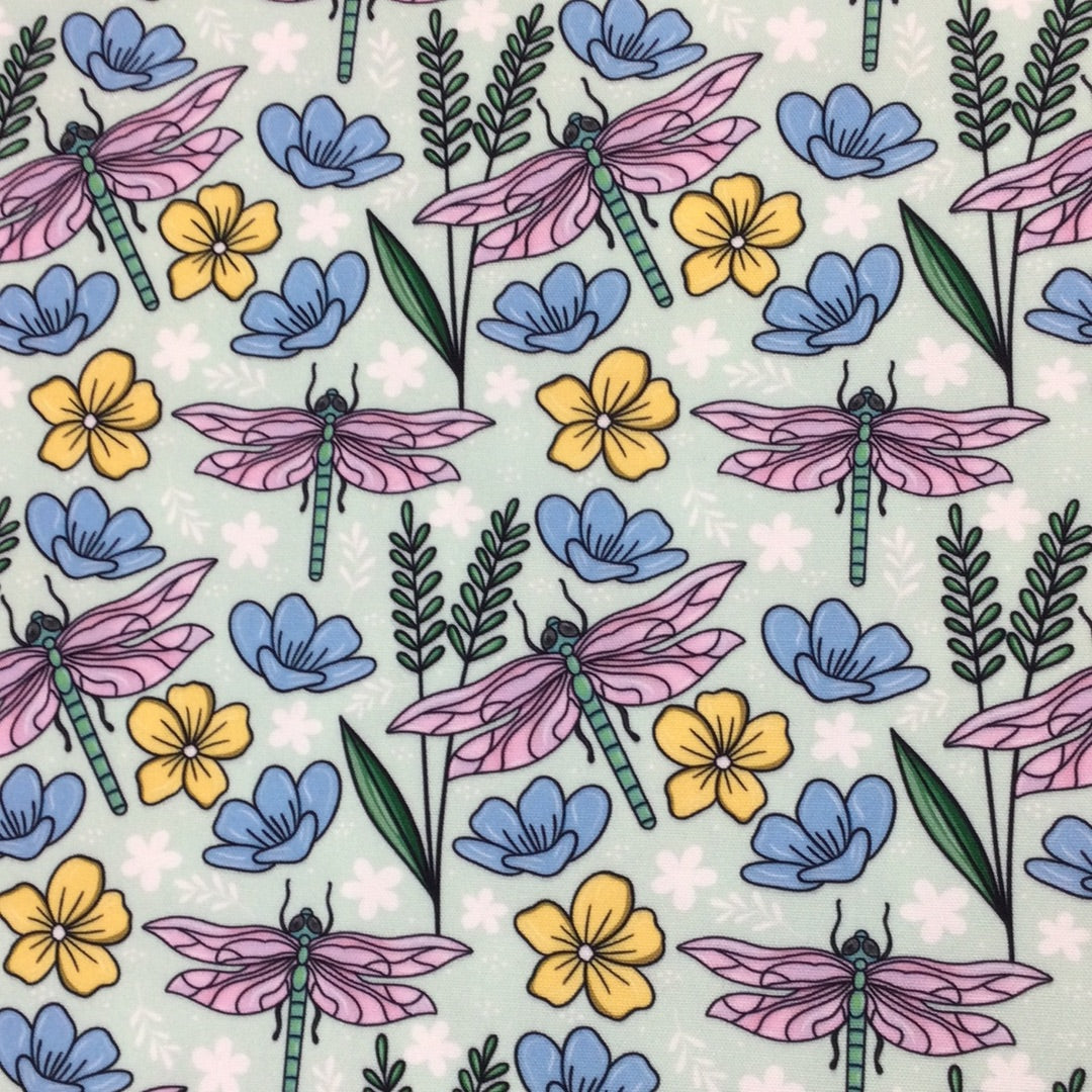 Mint Dragonfly Garden Printed Fabric