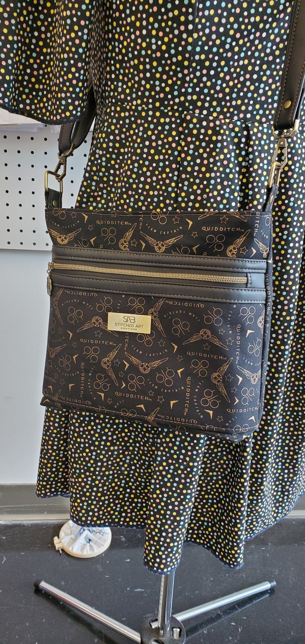 Gold Quidditch Black Crossbody Bag