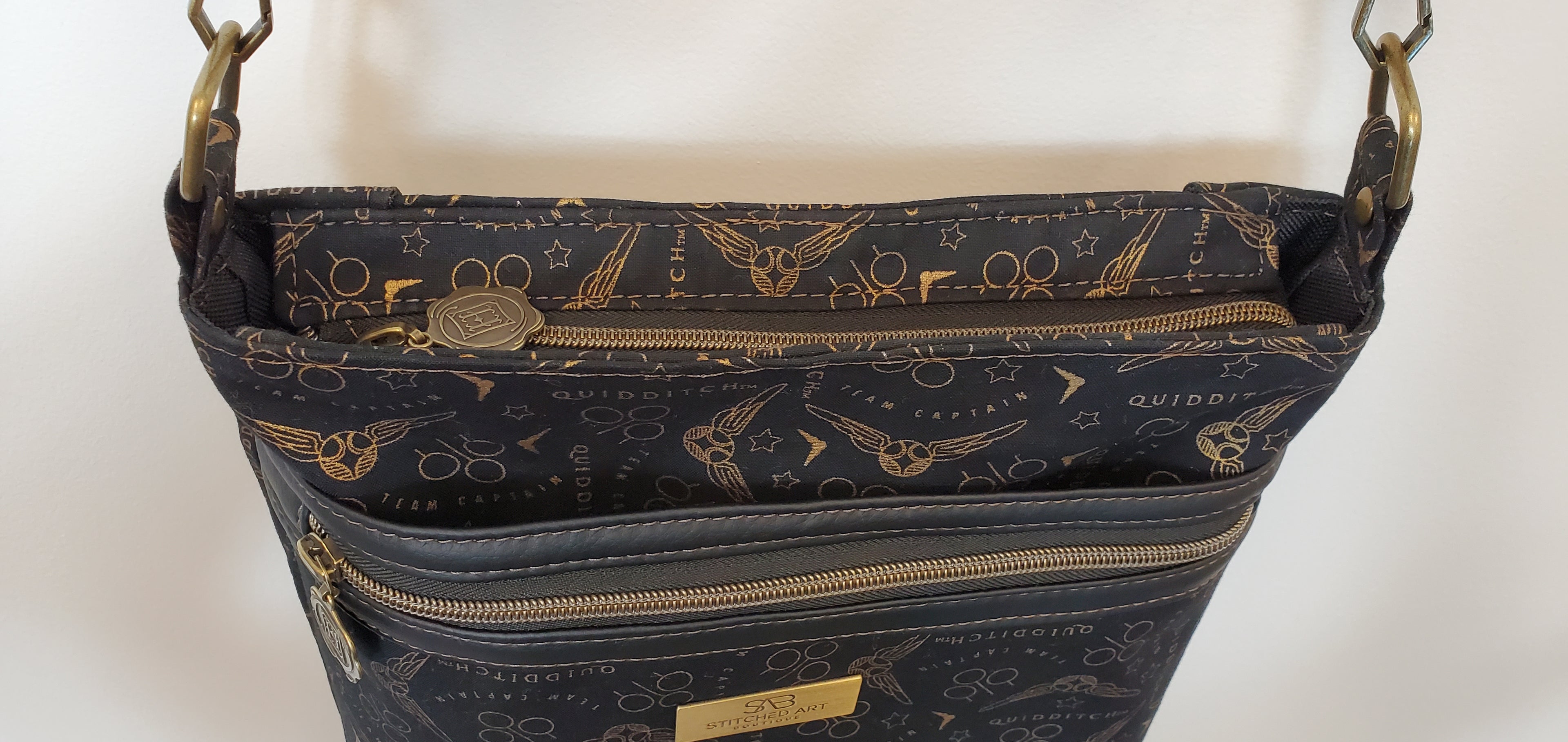 Gold Quidditch Black Crossbody Bag