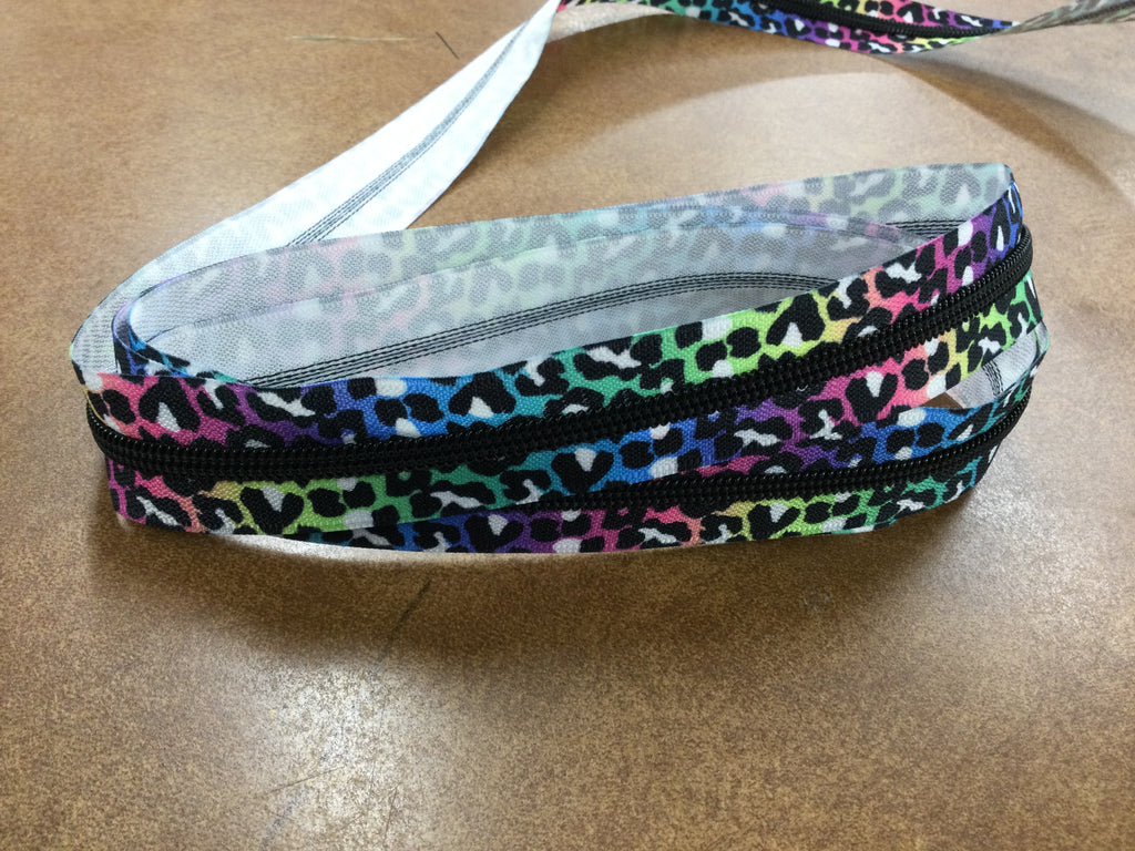 Rainbow Leopard Print #5 ZIPPER TAPE BY THE YARD | Black