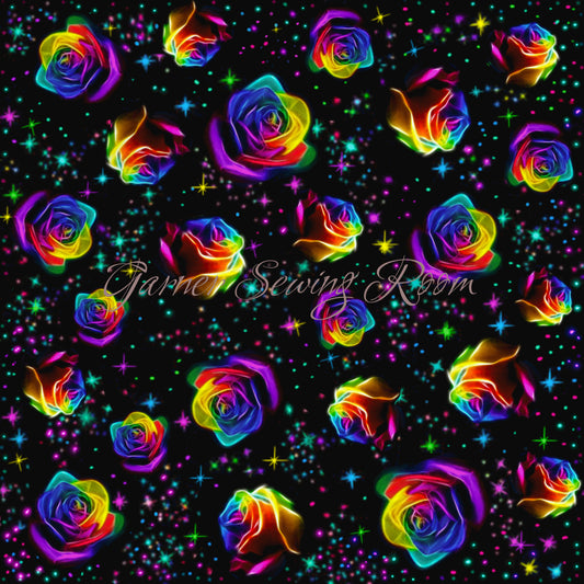 Rainbow Galactic Roses Printed ed Fabric